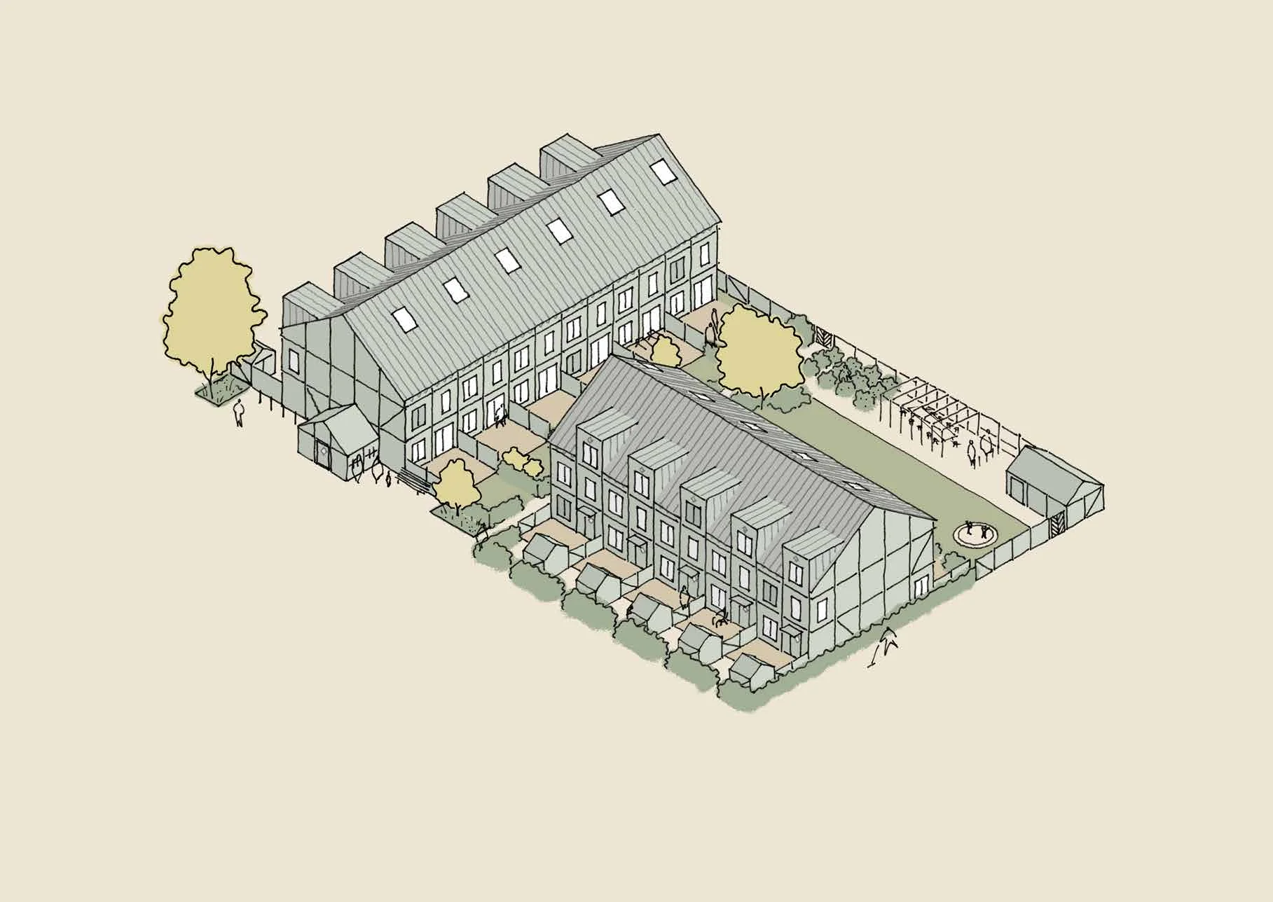 Illustration av kvarteret i fågelperspektiv.